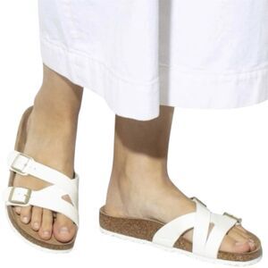 BIRKENSTOCK Sandals Womens Sz 40 L9 Yao Birko-Flor Open Toe Leather White